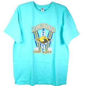 Blue Longboard Surf Rider Hawaii Adult Size XL T-Shirt Beach Surfing Cot…